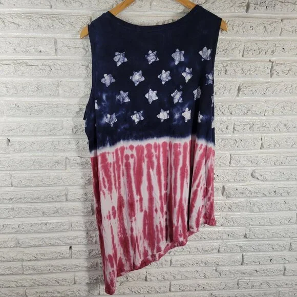 Chaps Women's Plus Size 2X 4th of July Shift Tank Dress Red Blue Asymmetric D1E - Picture 6 of 12